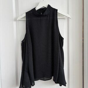 Black & White Polka-Dot Bershka Cold-Shoulder Mock neck Blouse - Large